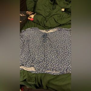 Chaps Blue Floral Blouse with Tie-Front